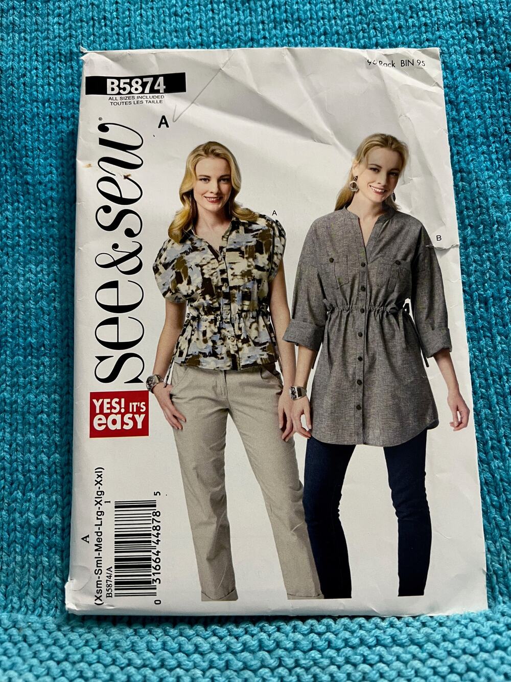 Butterick 5874 pattern top tunic size XS S M L XL XXL
